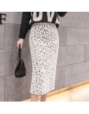 Autumn Winter Leopard Skirt Women Hight Waist  Midi Knitted Skirts Female Warm Skirt Sexy Split Hip Package Faldas Jupe Femme