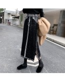 Tie Dye Knitted Midi Long Skirt Women Autumn Winter Vinatge  Elegant Print Straight Side Slit High Waist Skirts Female