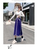 Tie Dye Knitted Midi Long Skirt Women Autumn Winter Vinatge  Elegant Print Straight Side Slit High Waist Skirts Female