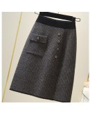 Autumn Winter Thicken Warm Plaid Knitted Skirt Women High Waisted Knee Length Midi Sweater Skirts with Pocket Hip Package Faldas