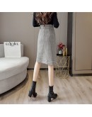 Autumn Winter Woolen Skirt Women High Waisted Single Breasted Midi Skirts Plaid Office Work High  Clothing Faldas