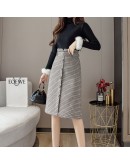 Autumn Winter Woolen Skirt Women High Waisted Single Breasted Midi Skirts Plaid Office Work High  Clothing Faldas