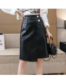 Irregular Faux Leather Skirts for Women High Waisted Autumn Winter Hip Package Knee Length Midi PU Skirt Streetwear Punk Faldas