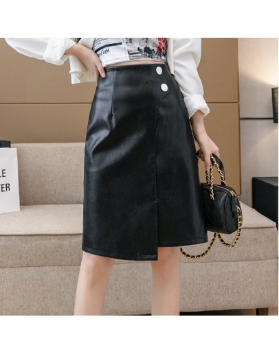 Irregular Faux Leather Skirts for Women High Waisted Autumn Winter Hip Package Knee Length Midi PU Skirt Streetwear Punk Faldas