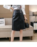 Irregular Faux Leather Skirts for Women High Waisted Autumn Winter Hip Package Knee Length Midi PU Skirt Streetwear Punk Faldas