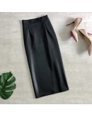  Autumn Winter Faxu Leather Skirt Women Midi Wrap Skirts High Waist Back Split Sheath Pencil Sexy PU Faldas Female