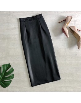  Autumn Winter Faxu Leather Skirt Women Midi Wrap Skirts High Waist Back Split Sheath Pencil Sexy PU Faldas Female