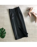  Autumn Winter Faxu Leather Skirt Women Midi Wrap Skirts High Waist Back Split Sheath Pencil Sexy PU Faldas Female