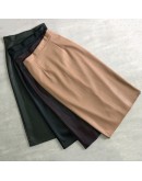  Autumn Winter Faxu Leather Skirt Women Midi Wrap Skirts High Waist Back Split Sheath Pencil Sexy PU Faldas Female