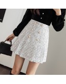 Fall Winter Tweed Woolen Skirt Women   High Waisted Double Breasted Short Mini Bootie Skirts Plaid Pleated Faldas