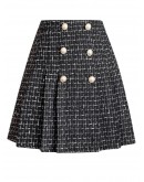 Fall Winter Tweed Woolen Skirt Women   High Waisted Double Breasted Short Mini Bootie Skirts Plaid Pleated Faldas