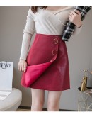 Irregular PU Leather Skirt Women Autumn High Waist Side Button Short Mini Skirts Streetwear  Harajuku Wine Red Black Jupe