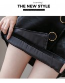 Irregular PU Leather Skirt Women Autumn High Waist Side Button Short Mini Skirts Streetwear  Harajuku Wine Red Black Jupe