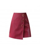 Irregular PU Leather Skirt Women Autumn High Waist Side Button Short Mini Skirts Streetwear  Harajuku Wine Red Black Jupe