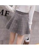 Autumn Mini Skirt Female High Waist Plaid Woolen Skirts Womens Winter Preppy Style Pleated Thick Shorts Skirt Checked Jupe Femme