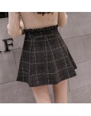 Autumn Mini Skirt Female High Waist Plaid Woolen Skirts Womens Winter Preppy Style Pleated Thick Shorts Skirt Checked Jupe Femme