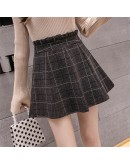 Autumn Mini Skirt Female High Waist Plaid Woolen Skirts Womens Winter Preppy Style Pleated Thick Shorts Skirt Checked Jupe Femme