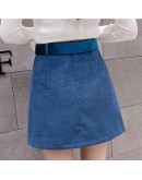 Autumn Winter A Line Corduroy Skirt Women  High Waist Mini Skirts Belted Pocket Saias Ladies Short Skirts Jupe Femme