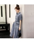   Summer Women Denim Dress Large size Loose Short sleeve Lapel Single Breasted Pocket Dresses Midi Harajuku Vestido