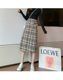 Fall Vintage Plaid Midi Skirt for Women High Waisted Spring Irregular Lace Up Long Skirts Hip Package Japanese Faldas Mujer