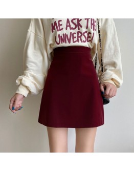  Dark Red Faux Leather Skirt Women Fall Vintage Short Mini Skirts A-Line Streetwear High Waisted Hip Package Sexy Faldas