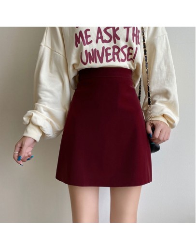  Dark Red Faux Leather Skirt Women Fall Vintage Short Mini Skirts A-Line Streetwear High Waisted Hip Package Sexy Faldas