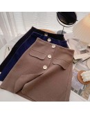 High Waisted Single Breasted Knitted Skirt Women Autumn Winter   Hip Package Short Mini Sweater Skirts Booty Faldas