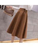  Autumn Winter Long Woolen Skirt Women   Clothing Elegant Big Hem Khaki Midi Skirts Warm Bottom Faldas