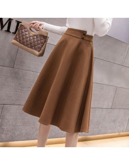  Autumn Winter Long Woolen Skirt Women   Clothing Elegant Big Hem Khaki Midi Skirts Warm Bottom Faldas