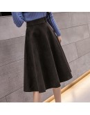  Autumn Winter Long Woolen Skirt Women   Clothing Elegant Big Hem Khaki Midi Skirts Warm Bottom Faldas