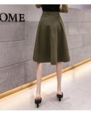  Autumn Winter Long Woolen Skirt Women   Clothing Elegant Big Hem Khaki Midi Skirts Warm Bottom Faldas