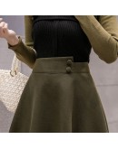  Autumn Winter Long Woolen Skirt Women   Clothing Elegant Big Hem Khaki Midi Skirts Warm Bottom Faldas