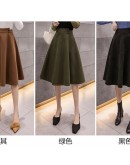  Autumn Winter Long Woolen Skirt Women   Clothing Elegant Big Hem Khaki Midi Skirts Warm Bottom Faldas