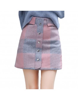  Women Plaid Woolen Skirt Vintage High Waist Mini Skirts Ladies Aline Slim Hip Package Short Skirt  Faldas Mujer