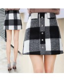  Women Plaid Woolen Skirt Vintage High Waist Mini Skirts Ladies Aline Slim Hip Package Short Skirt  Faldas Mujer