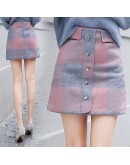  Women Plaid Woolen Skirt Vintage High Waist Mini Skirts Ladies Aline Slim Hip Package Short Skirt  Faldas Mujer