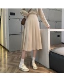 Autumn Women's Midi Pleated Skirt High Waist Elegant Teenager Solid Skirts Harajuku Faldas Largas Mujer Black Beige Jupe