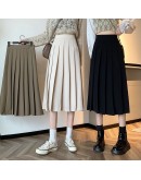 Autumn Women's Midi Pleated Skirt High Waist Elegant Teenager Solid Skirts Harajuku Faldas Largas Mujer Black Beige Jupe