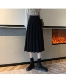 Autumn Women's Midi Pleated Skirt High Waist Elegant Teenager Solid Skirts Harajuku Faldas Largas Mujer Black Beige Jupe