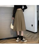 Autumn Women's Midi Pleated Skirt High Waist Elegant Teenager Solid Skirts Harajuku Faldas Largas Mujer Black Beige Jupe