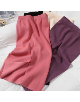 Autumn Winter Long Knitted Skirt for Women  Style Back Slit Straight Wrap Skirts High Waist Midi Sweater Falda Mujer