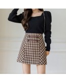 Vintage Plaid Woolen Skirt for Women High Waisted Autumn Winter Short Mini Booty Skirts Harajuku Faldas Mujer Plus Size 2XL