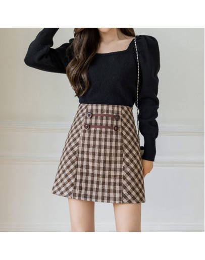 Vintage Plaid Woolen Skirt for Women High Waisted Autumn Winter Short Mini Booty Skirts Harajuku Faldas Mujer Plus Size 2XL