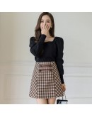 Vintage Plaid Woolen Skirt for Women High Waisted Autumn Winter Short Mini Booty Skirts Harajuku Faldas Mujer Plus Size 2XL