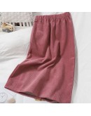 Fall Corduroy Skirt Women's Winter Thick Warm Back Split Straight Midi Skirts Elastic Waist Pink Black Sayas Largas de Mujer