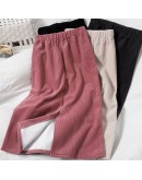 Fall Corduroy Skirt Women's Winter Thick Warm Back Split Straight Midi Skirts Elastic Waist Pink Black Sayas Largas de Mujer