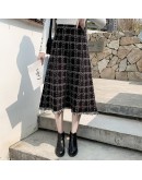  Autumn Winter Knitted Skirt Women Vintage Midi High Waist Tassel Long Knit Skirts Elastic Thick Warm Plaid Faldas Femme