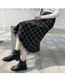  Autumn Winter Knitted Skirt Women Vintage Midi High Waist Tassel Long Knit Skirts Elastic Thick Warm Plaid Faldas Femme