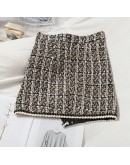 Autumn Winter Tweed Wool Skirt for Women High Waisted Short Mini Plaid Skirts Single Breasted Irregular Booty Jupe Femme