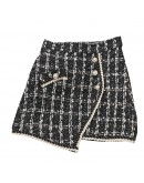 Autumn Winter Tweed Wool Skirt for Women High Waisted Short Mini Plaid Skirts Single Breasted Irregular Booty Jupe Femme